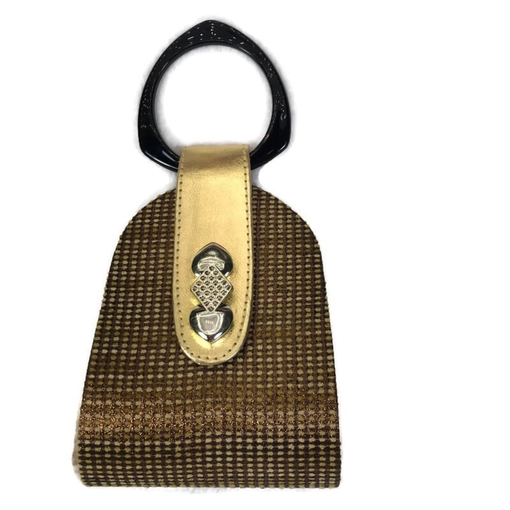Small handbag in gold textured fabric wrist handle